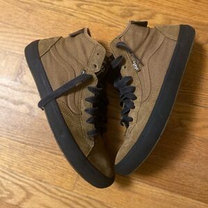 Vans Brown Canvas Mid-Top Sneakers with Black Soles